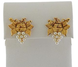 14k Gold Pearl Grape Vine Earrings