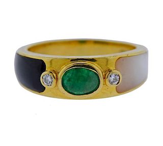 Kylo 18k Gold Emerald Diamond Onyx MOP Ring 