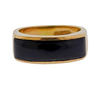 Gumps 14k Gold Black Jade Ring 