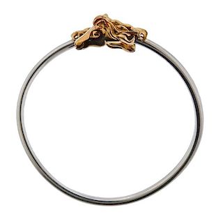 14k Gold Silver Horse Head Cuff Bracelet 