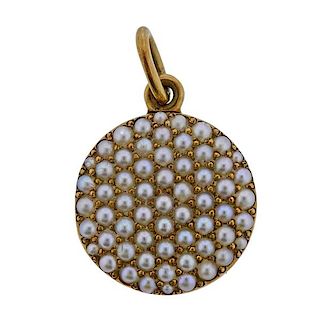 Antique 14K Gold Seed Pearl Small Locket Pendant