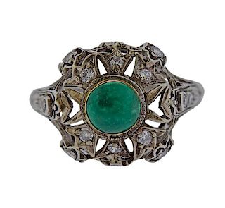 Antique Platinum Diamond Emerald Ring 
