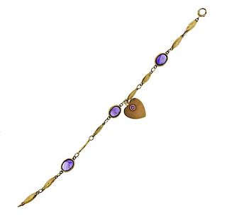 14k Gold Amethyst Bracelet with Tiffany &amp; Co Heart Charm 