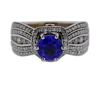 18k Gold Diamond Blue Gemstone Ring 