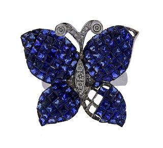 18k Gold Sapphire Diamond Butterfly Ring 
