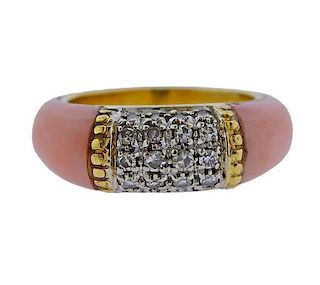 18k Gold Diamond Coral Ring 