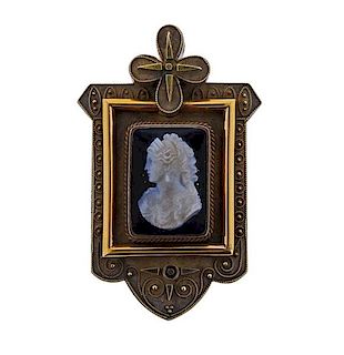 Antique Victorian 14k Gold Cameo Brooch Locket Pendant