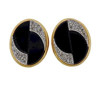 14k Gold Diamond Onyx Earrings 