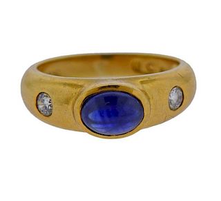 18k Gold Diamond Sapphire Cabochon Ring 