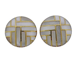 Asch Grossbardt 14k Gold Mother of Pearl Inlay Earrings 