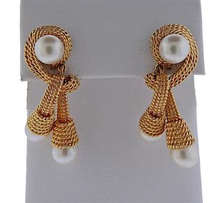 14k Gold Rope Pearl Earrings 