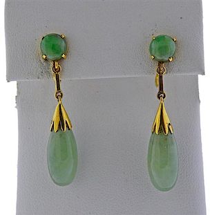 14k Gold Jade Drop Earrings 