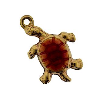 18K Gold Enamel Tortoise Charm Pendant