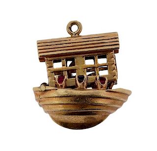 14K Gold Ruby Sapphire Noah Ark Boat Charm Pendant