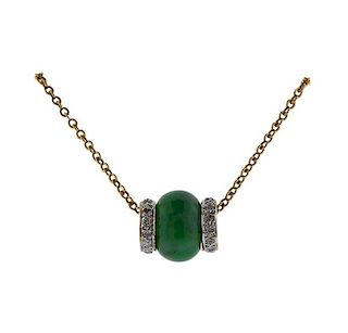 18K 14K Gold Diamond Jade Pendant Necklace