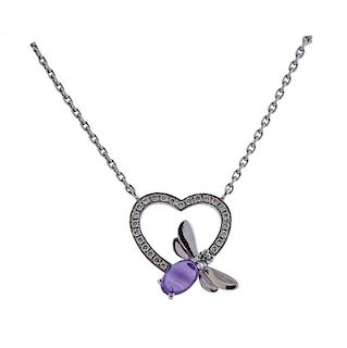 Chaumet 18K Gold Diamond Gemstone Insect Heart Necklace