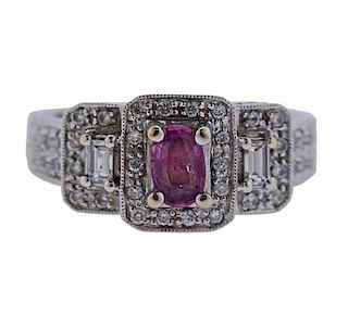 18k Gold Diamond Pink Sapphire Engagement Ring