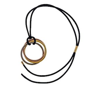 Cartier Trinity 18k Tri Color Gold Pendant on Cord Necklace 