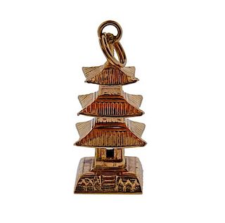 K. Uyeda 14K Gold Japanese Pagoda Charm Pendant 