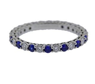 Tiffany &amp; Co Platinum Diamond Sapphire Wedding Band Ring 