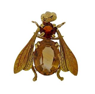 18k Gold Gemstone Insect Fly Brooch Pin 