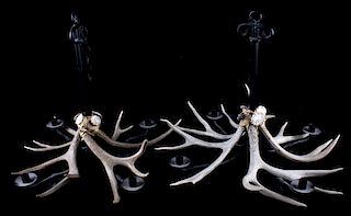 Pair of Rustic Antler Decorated Candle Chandelier