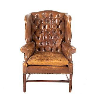 George III Style Leather Upholstered Wing Chair