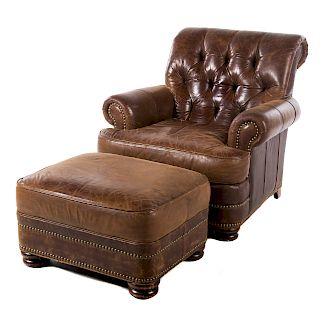 Old Hickory Leather Armchair & Ottoman