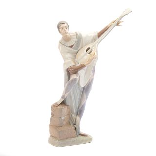 Large Lladro Harlequin Lute Player