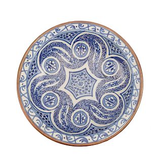 Hispano-Moresque Blue and White Pottery Bowl