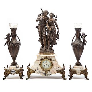 French Figural Clock Garniture