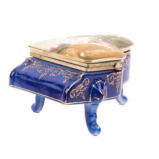 Continental Porcelain Musical Piano Jewelry Box