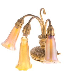 Tiffany Gilt Bronze Three Light Lily Lamp