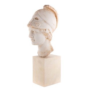 Greco-Roman style carved marble head of Athena