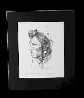 Portrait of Native American by Howard Terpning