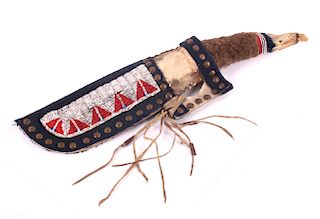 Sioux Beaded Sheath w/ Buffalo Jaw Handled Knife