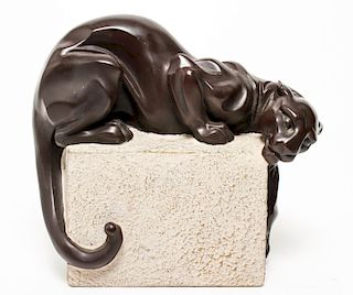 Crouching Leopard Figure on Base, Composite