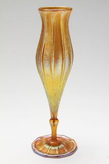 Tiffany Favrile Iridescent Ribbed Art Glass Vase