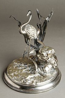 Silver-Plate Flamingo Ink Well Sculpture