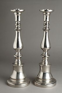 Silver-Tone Polished Cast Aluminum Candlesticks Pr