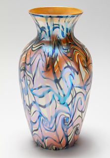 Durand Iridescent Spiral Motif Art Glass Vase