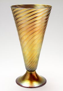 Steuben Avrene Spiral Ribbed Art Glass Vase