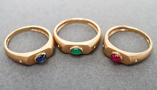 14K Gold Emerald Ruby Sapphire & Diamonds Rings 3