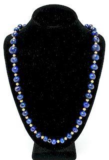 18K Gold & Lapis Lazuli Beaded Necklace / Choker
