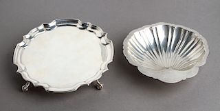 English Sterling Silver Salver & Shell Dish, 2