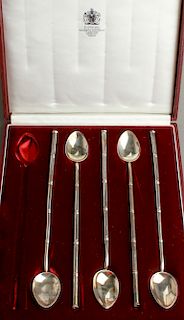 Asprey Silver Bamboo Motif Straw Ice Tea Spoons, 5