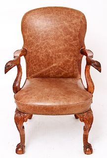 Chippendale Manner Carved Wood Armchair /Chair