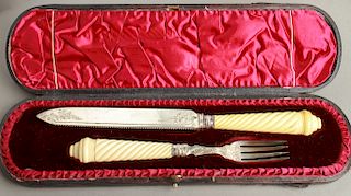 English Silver Serving Fork & Knife Set in Box, 2