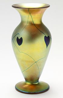 Tiffany Hearts & Vines Iridescent Art Glass Vase