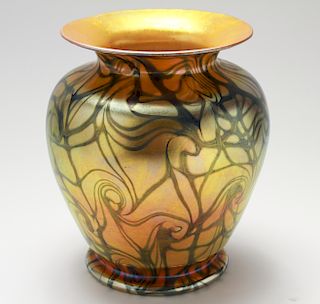 Durand Iridescent Gold & Green Art Glass Vase